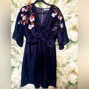 Hope & Ivey, velvet navy blue dress with beading details